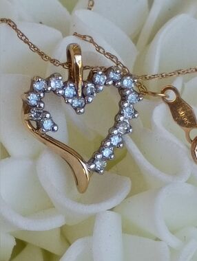 10k Gold Diamond Shadow Heart Pendant With Chain 17 Diamonds Vintage Milor